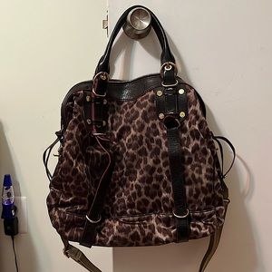 Mz Wallace Satin and Leather Cheetah Print Handbag